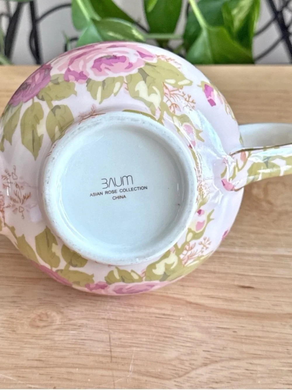 BAUM Asian Rose Collection Hinged Lid Porcelain Teapot Trinket Box Pink Floral